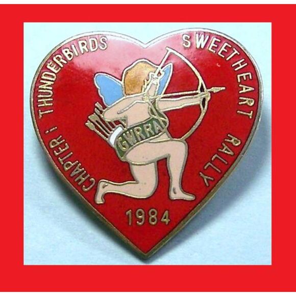 Vintage GWRRA Gold Wing 1984  Thunderbirds MC  5th V Sweetheart Rally Heart pin - Picture 1 of 1